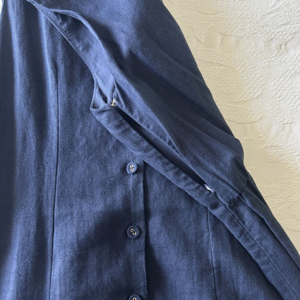 Magaschoni Small Blue Sleeveless Button-Front Linen Maxi Dress Minimalist Costal - Picture 7 of 14